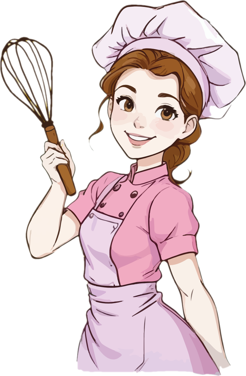 Illustration of the Sweet As Me founder character holding a whisk